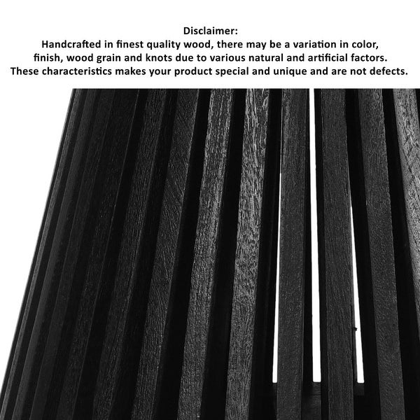 Ridge 20 Inch Handcrafted Mango Wood Round End Side Table, Slatted Flared Base, Black - 19 H x 20 W x 20 L Inches