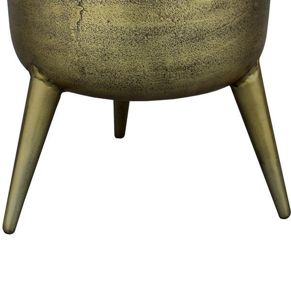 16 Inch Classic Vintage Round 3 Legs Decorative Aluminum Side End Table, Djembe Drum Shape, Antique - 13 L x 13 W x 16 H