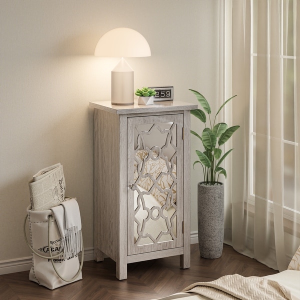 COZAYH Modern Farmhouse Cabinet with 2 Shelves, Retro Tall Nightstand End Table for Bedroom, Living Room, Light Gray