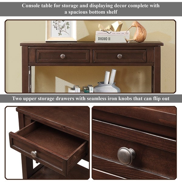 36'' Vintage Style Pine Wood Console Table Sofa Table with 4 Drawers 1 Storage Shelf for Entryway, Living Room