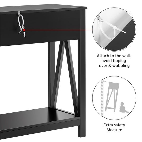 Alden Design Wooden Entryway Console Table with Storage Drawer, Black
