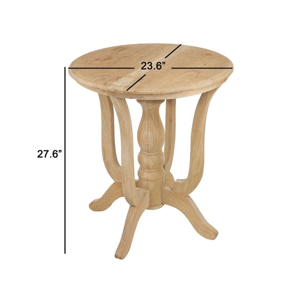 28 Inch Round Side Table, Turned Legs, Classical Style, Wood Grain, Brown
