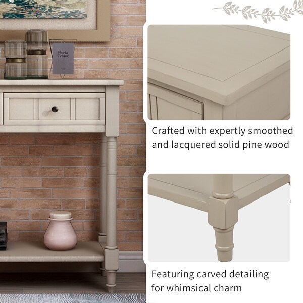 Vintage Solid Wood Console Table with 2 Drawers and 1 Bottom Storage Shelf for Entryway, Hallway, Living Room