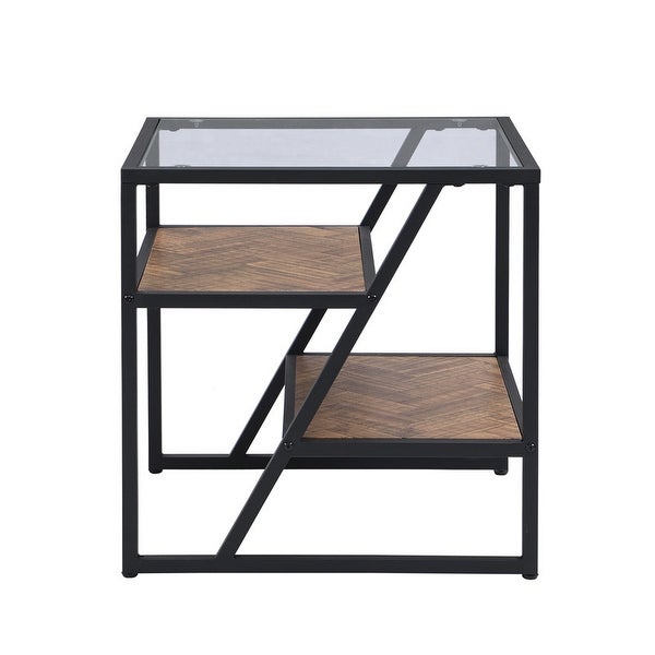 Side Table, End Table with Storage Shelf, Tempered Glass Coffee Table with Metal Frame