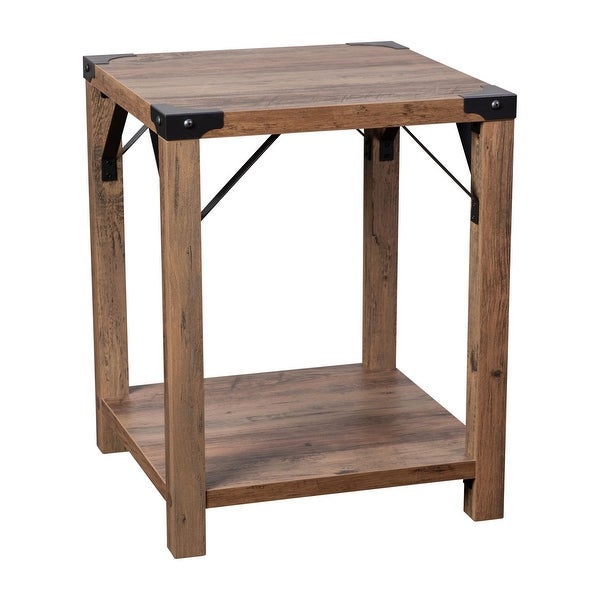 2-Tier Side Table with Metal Side Braces and Corner Caps