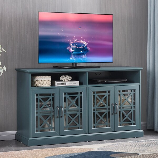 Wooden TV Console, Storage Buffet Cabinet, Sideboard with Glass Door and Adjustable Shelves for Living Room