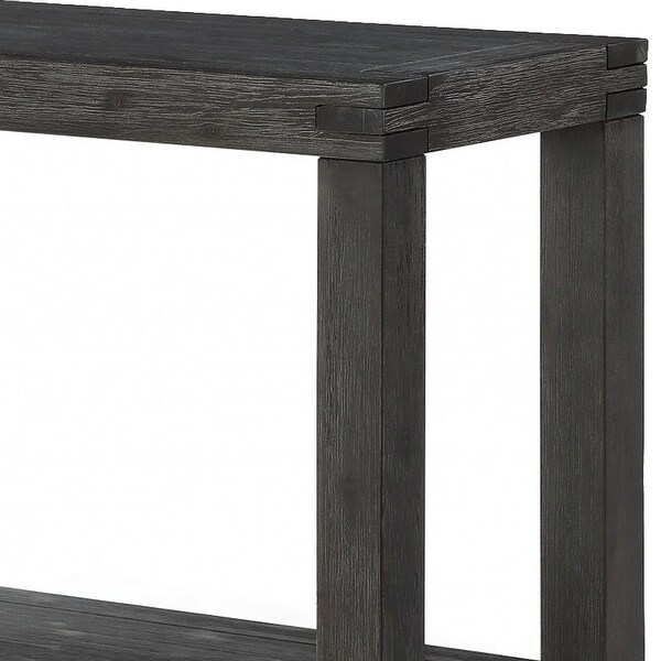 Wooden Console Table with Block Legs and Open Shelf, Dark Gray