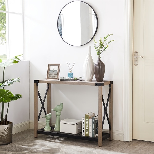 Farmhouse Entry Table, Industrial Sofa Table with 2 Tier Console Table