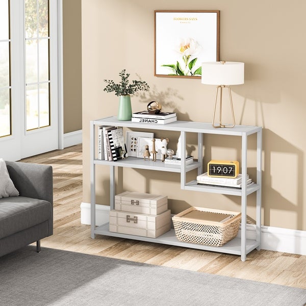 Console Table, 43 Inch Small White Entryway table with Storage Shelves