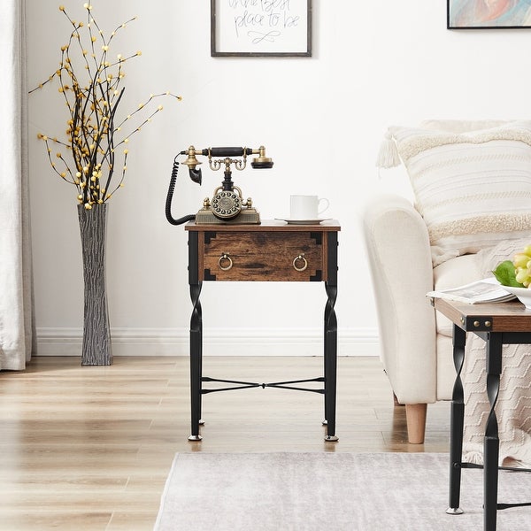 Taomika Nightstand with Drawer Modern End/Side Table, Rustic Brown, Set of 1/2/3