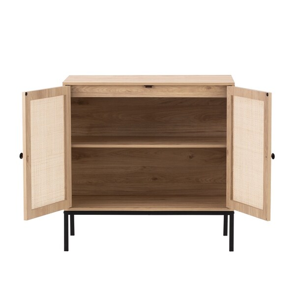Set of 2 Rolland A Console Table Side Table with Rattan Door,Foyer Sofa Table Narrow for Entryway, Living Room, Hallway - 31.75