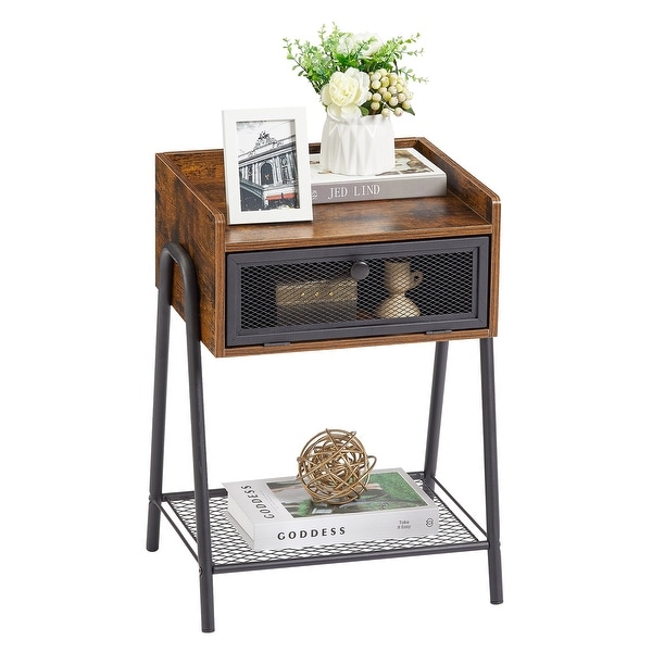 Taomika, ( Set of 2 ) Mid century Modern Side Table/End Table ,Rustic Brown