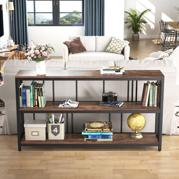 Vintage Brown 3 Tiers Console Table, 70.9