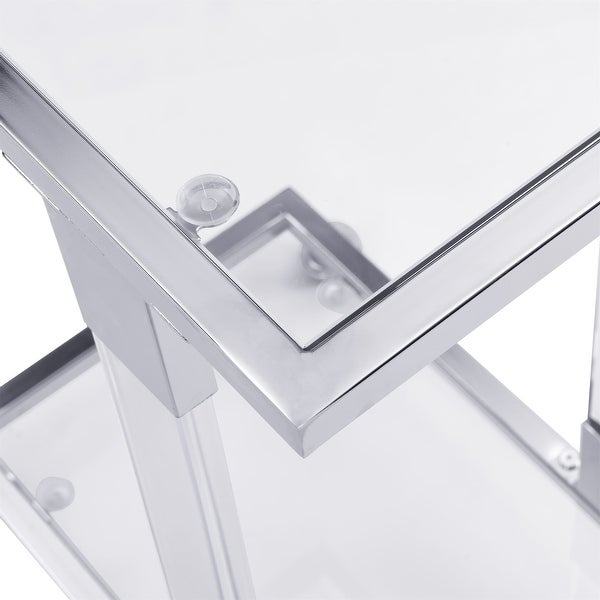 Glass Top C Shape Side Table with Wheels Acrylic Plant End Table for Living Room,Bedroom,Small Spaces