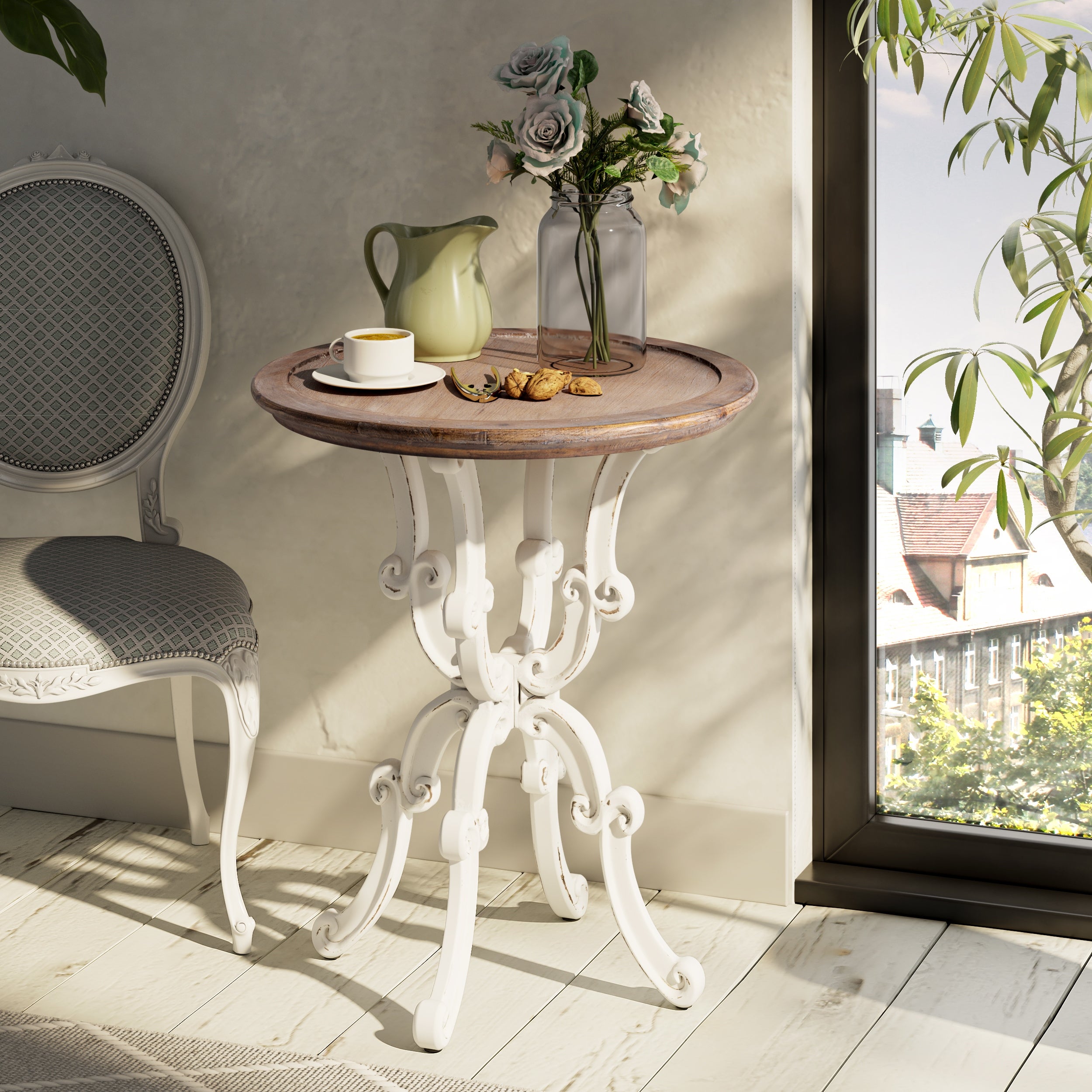 COZAYH Rustic Farmhouse End Table, Natural Top Side Table for Family, Dinning or Living Room, Handcrafted Finish, Modern