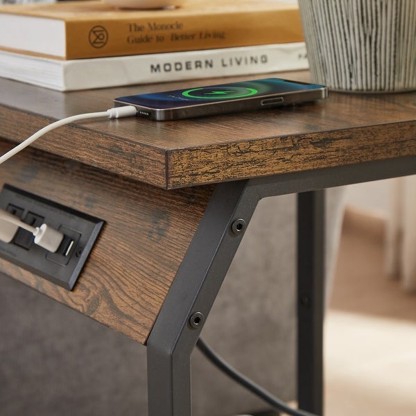 Set of 2 Side Tables with Charging Station, End Tables with USB Ports and Sockets, Bedside Tables for Living Room, Bedroom
