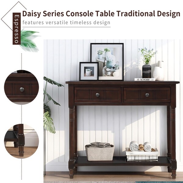 Daisy Series Traditional Design Console Table with 2 Drawers and Open Style Bottom Shelf, Wood Entryway Table for Living Room