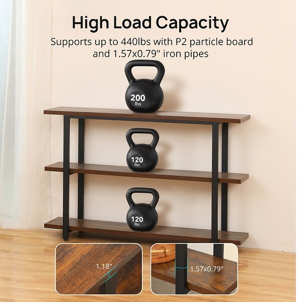 3-Tier Industrial Style Console Table,For Foyer,Living Room,Hallway