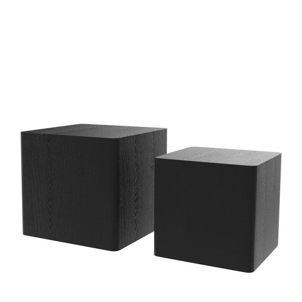 2 Piece Nesting Center Tables Wooden Square Coffee Tables Modern Geometrical Side Tables for Living Room, Bedroom