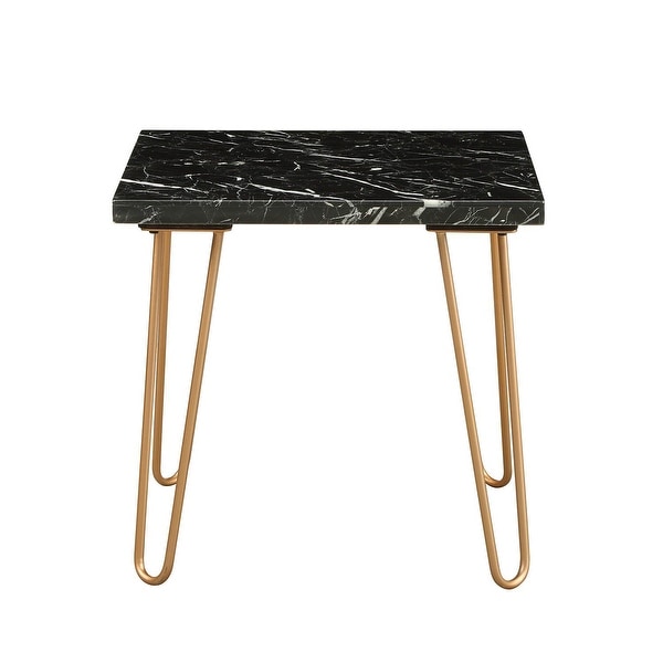 Square End Table, Sofa Table with Marble Top and Metal Geometric Leg