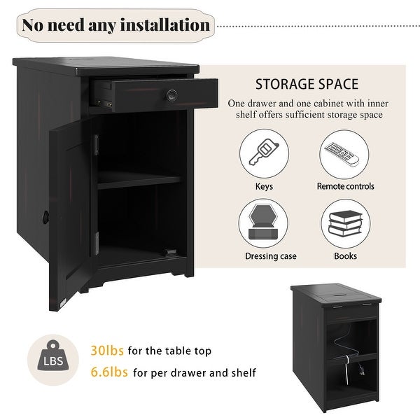 Nightstand, Classic Livingroom End Table Side Table with USB Ports