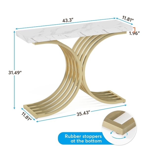 X-Base Gold Console Table, Narrow Sofa Accent Table with Marble Top for entrance, Hallway - 43'' L x 11.8'' D x 32”H