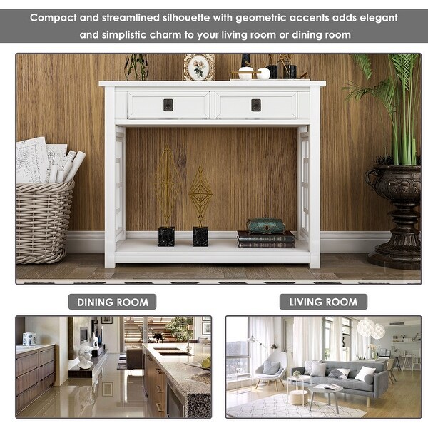 Classic Console Table with 2 Drawers and Open Bottom Shelf, Modern Solid Wood Sofa Table for Entryway Accent, Living Room, Bedroom