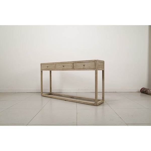 Artissance Reclaimed Peking Console Table With 3 Drawers and Weathered White Wash Finish, 34 Inch Tall