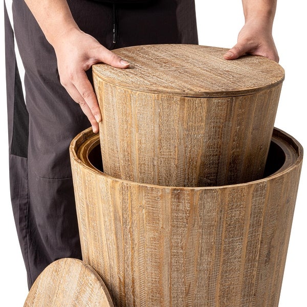 COZAYH Farmhouse Nesting Barrel Side Table, Rustic Space Saving Storage End Table Set , Natural Distressed Finish