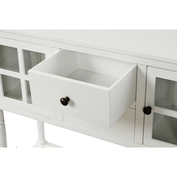 Sideboard Console Table with Bottom Shelf, Farmhouse Wood/Glass Buffet Storage Cabinet Living Room