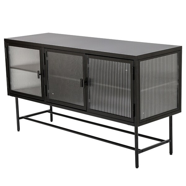 TV Console Table with Enclosed Storage, Wide Countertop Glass Doors, Detachable Shelves