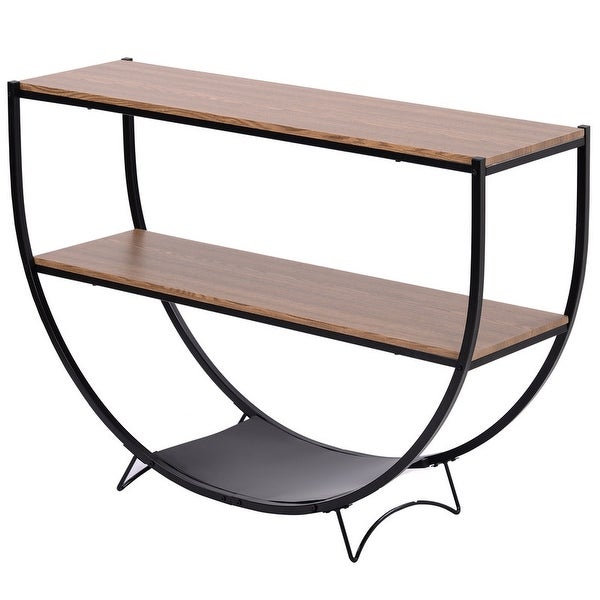 Industrial Sofa Console Table, Metal Demilune Shape Sofa Display Table with Three Shelves, Foyer Table for Hallway, Corridor