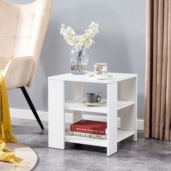 Square wooden Side Table,3-tier End Table