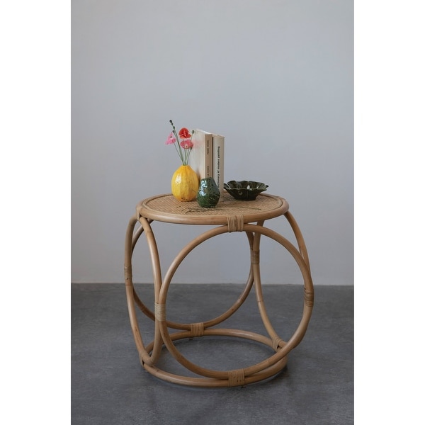 Handmade Rattan Side Table - 80% Rattan, 20% Plywood