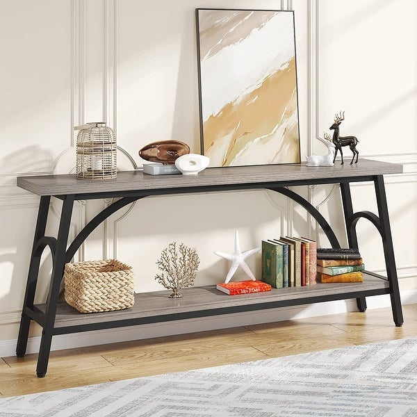 70.8” Extra Long Console Table, Narrow Sofa Tables Entryway Table for with 2 Tier Storage Shelves