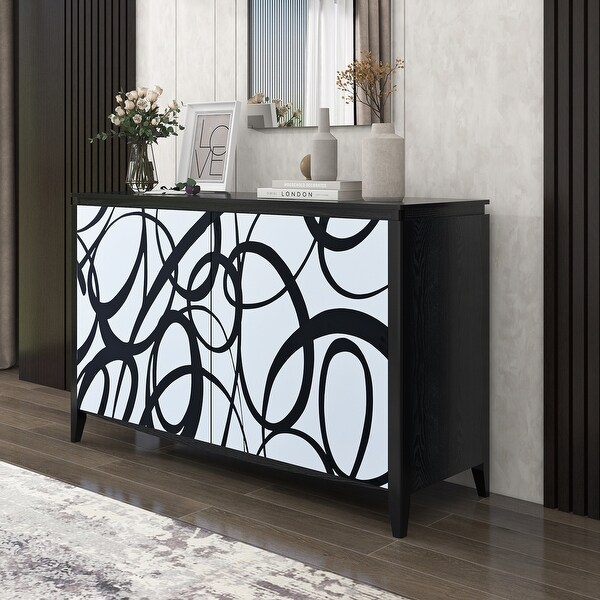 Sideboard with 2 Decorative Doors and Superb Spray Painting, Entryway Table with 2 Drawers and 4 shelves for Living room, Entryway