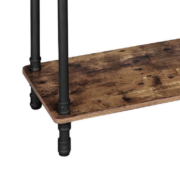 Wood and Metal Frame Console Table with Open Bottom Shelf, Rustic Brown - 31.5 H x 15.7 W x 39.4 L Inches