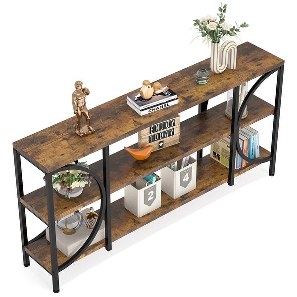 3 Tier Narrow Console Table with Storage Shelves, Industrial Entryway Table Behind Sofa Couch for Living Room