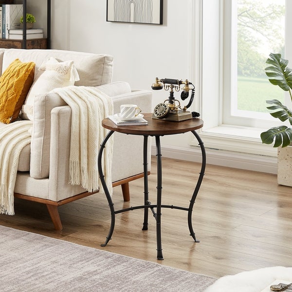 VECELO, ( Set of 2 ) Industrial Round Side Table/End Table, Rustic Brown