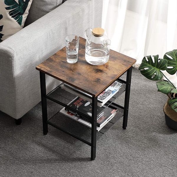 VASAGLE Industrial Nightstand, Set of 2 Side Tables, End Table with Adjustable Mesh Shelves - 15.75