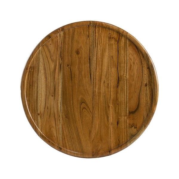 25 Inch Round Accent Side Table, Mango Wood, Barrel Shape, Classic Brown