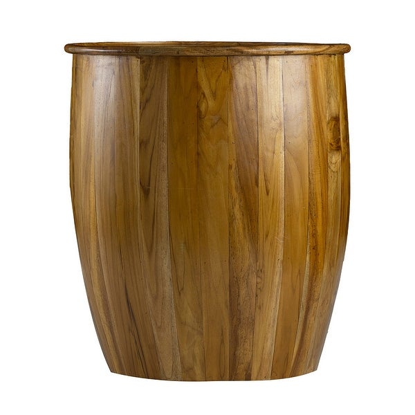 25 Inch Round Accent Side Table, Mango Wood, Barrel Shape, Classic Brown