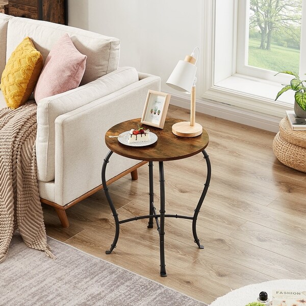 VECELO, ( Set of 2 ) Industrial Round Side Table/End Table, Rustic Brown