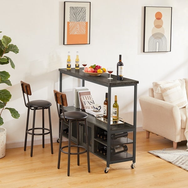 54.3''W X 15.7''D X 40.6''H Bar Cabinet, Console Table with Shelves and Wheel
