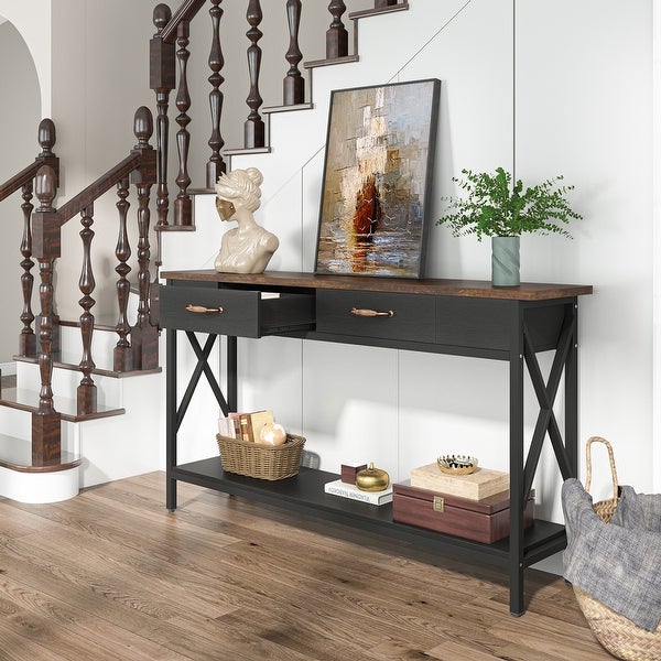 Sofa Table, Narrow Industrial Console Table,Entryway Table with Drawer