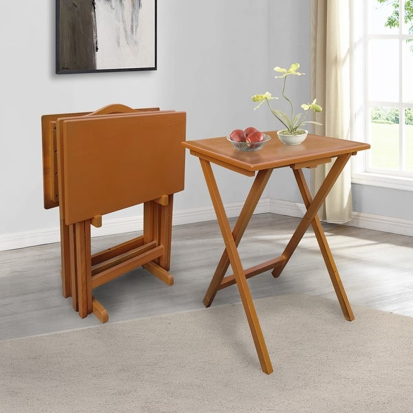 Classic Folding TV Trays Tables,Snack Table, Side Table for Eating at Couch, Easy Assembly (Set of 4)
