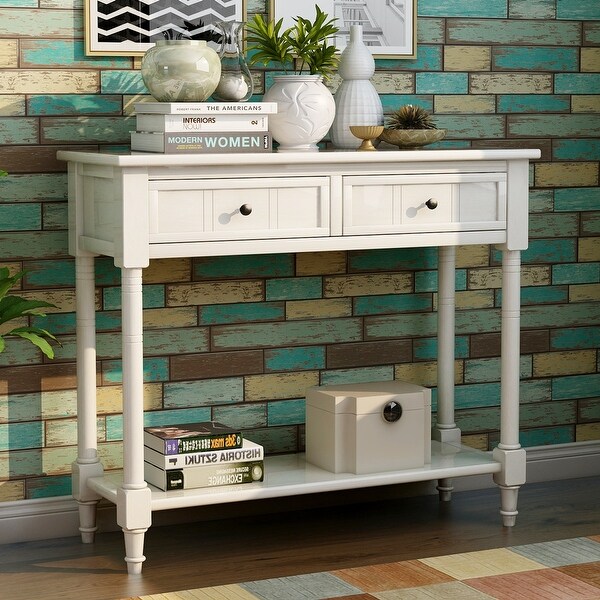 Traditional Console Table with Two Drawers, Sofa Table with Bottom Shelf
