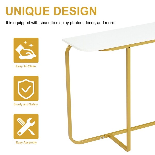 Curved Entryway Accent Table, Console Table w/ Metal Frame, Entryway End Table for Living Room Hallway Corridor