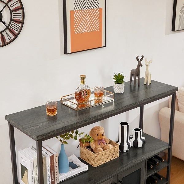 54.3''W X 15.7''D X 40.6''H Bar Cabinet, Console Table with Shelves and Wheel