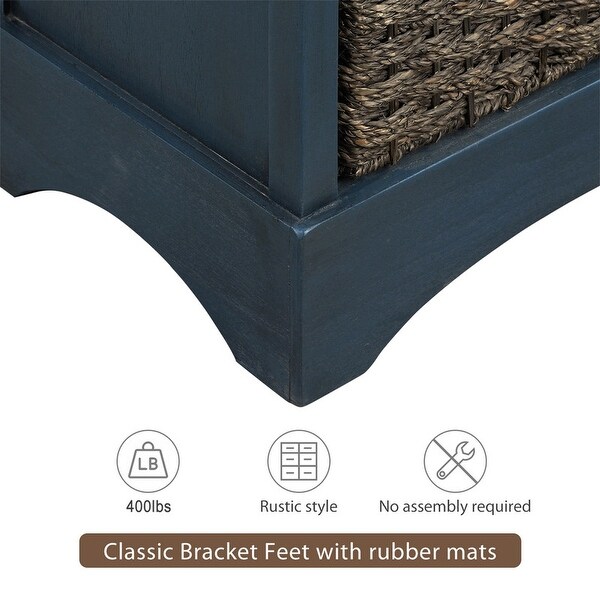 Wicker locker control table, two drawers and four classic rattan baskets